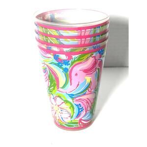 Lilly Pullitzer Plastic Pool Cups, Totally Blossom 14 Oz Set Of 4